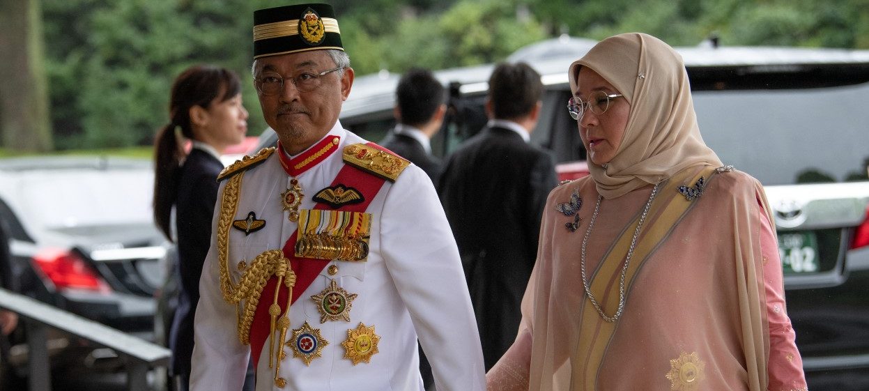 Malaysia’s King Sultan Abdullah Sultan Ahmad Shah and Queen Tunku Azizah Aminah Maimunah arrive to attend the enthronement ceremony of Japan’s Emperor Naruhito at the Imperial Palace in Tokyo on 22 October, 2019. (Photo: Carl COURT/ AFP)