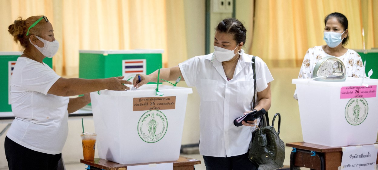 A woman casts her vote in the governor elections in Bangkok on May 22, 2022