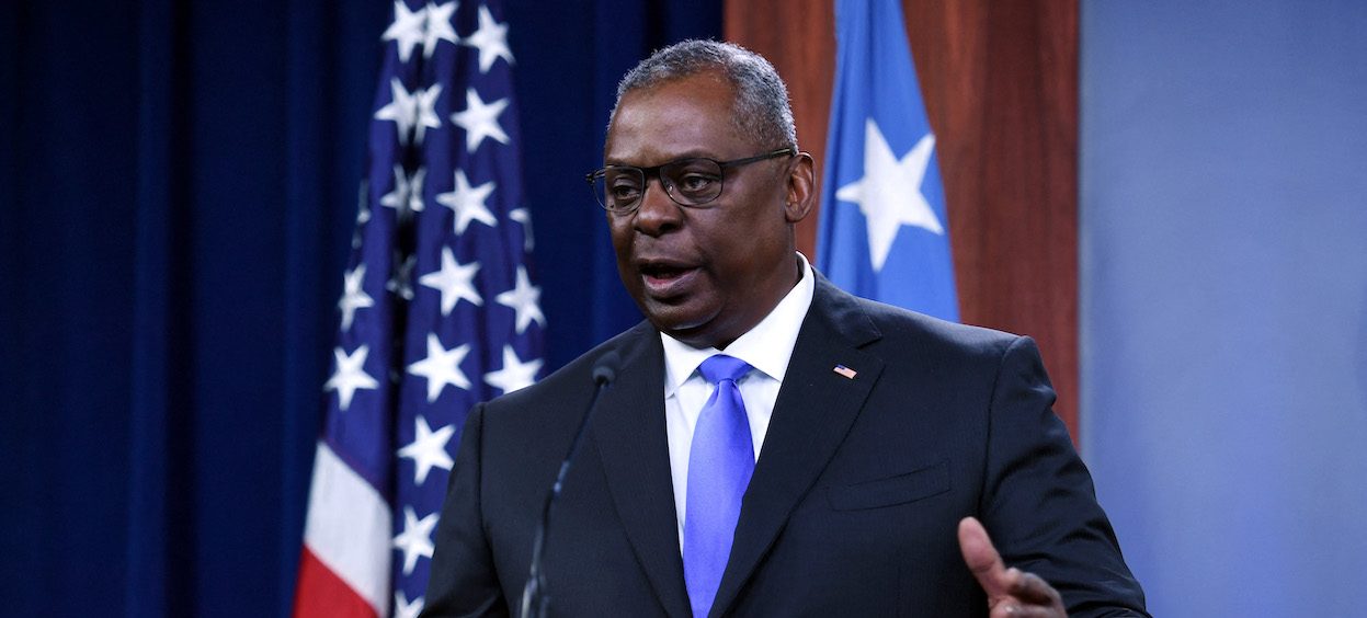 US Defense Secretary Lloyd Austin holds a press conference on 21 July, 2021, at The Pentagon in Washington, DC. He will be speaking at the 40th Fullerton Lecture in Singapore on 27 July, 2021. (Photo by Olivier DOULIERY/ AFP)