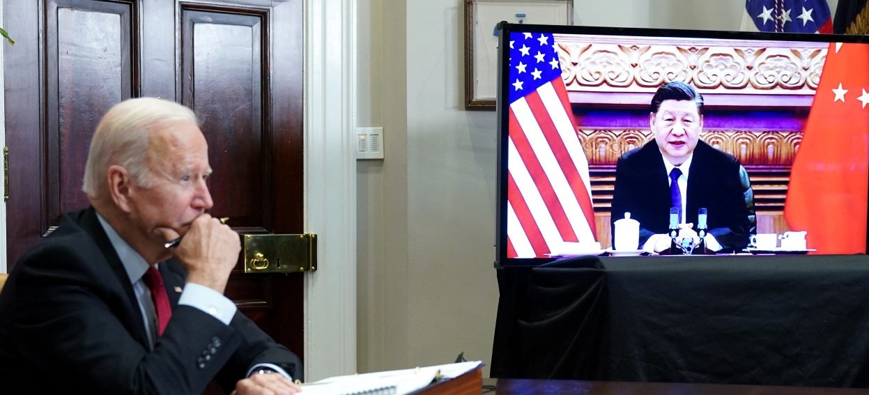 US President Joe Biden meets with China's President Xi Jinping during a virtual summit from the Roosevelt Room of the White House in Washington, DC, 15 November, 2021. (Photo: Mandel NGAN / AFP)