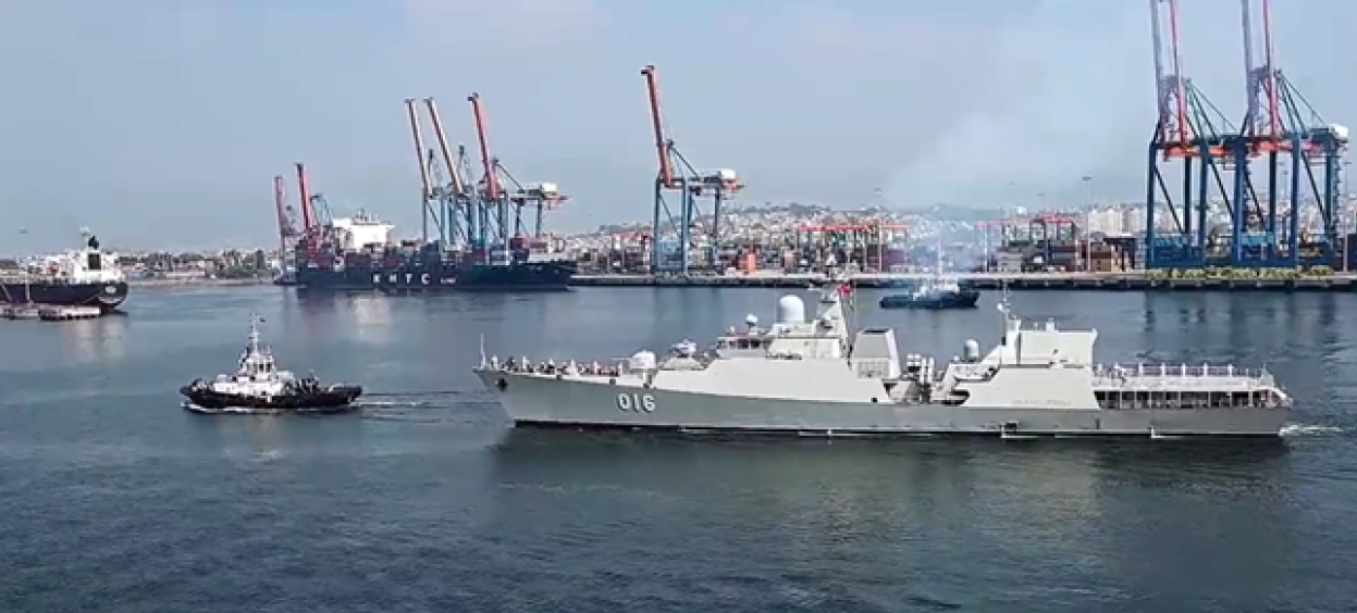 A screengrab from a video showing VPNS Quang Trung (016), a Gepard Class Frigate (Guided Missile) of Vietnamese People’s Navy (VPN) arriving at Visakhapatnam on 24 February, 2022 to participate in the Multilateral Naval Exercise MILAN 2022. (Screengrab: Indian Navy/ Twitter)