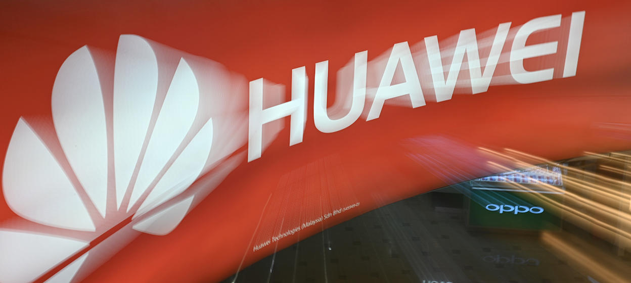 logo of Chinese telecoms giant Huawei at a shopping mall in Kuala Lumpur