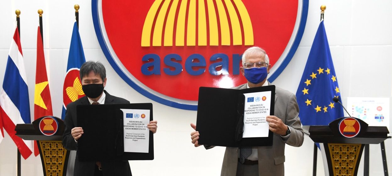 Ceremony of the launch of the ASEAN-EU Covid-19 health component and the EU project offices on 2 June, 2021. (Photo: Kusuma Pandu Wijaya for ASEAN Secretariat/ Flickr)