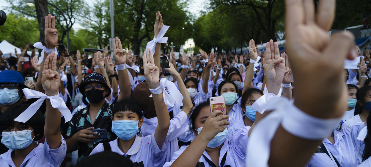 Thai students in a September 2020 rally, in a protest against what they deemed to be an “oppressive power structure” at their school.